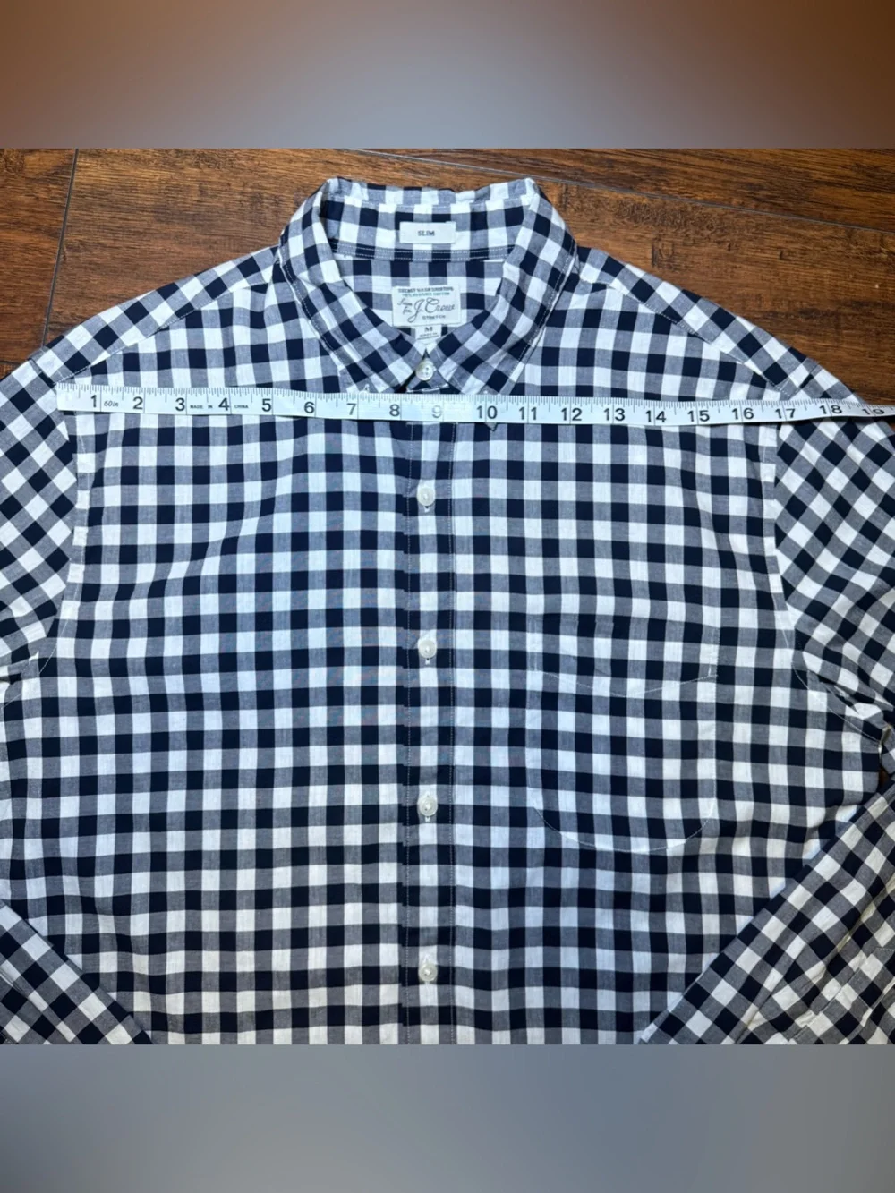 J.Crew Men's Secret Wash Stretch Gingham Button Down Shirt Medium Navy Preppy